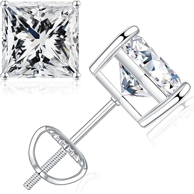 SMILEST 0.6-4ct Princess Cut Moissanite Earrings, Lab Created Earring 925 Sterling Silver Moissanite Screw Back Earrings Studs for Women Men Jewelry Gifts Hypoallergenic