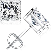 SMILEST 0.6-4ct Princess Cut Moissanite Earrings, Lab Created Earring 925 Sterling Silver Moissanite Screw Back Earrings Studs for Women Men Jewelry Gifts Hypoallergenic