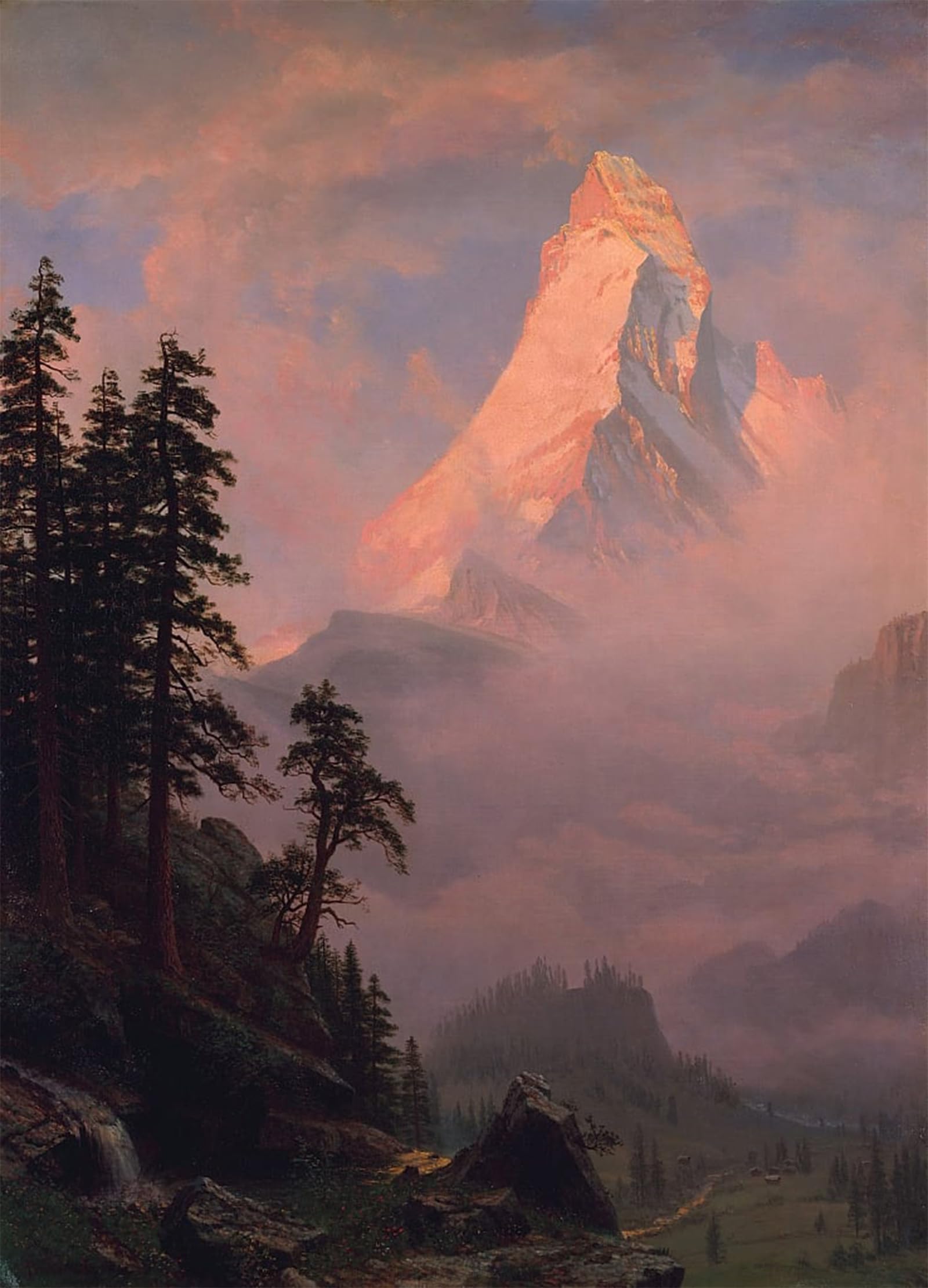 SERENDIPITP Aesthetic Poster Photo Wall Print Retro Picture Sunrise on the Matterhorn. by Albert Bierstadt Modern Wall Artwork for Home Decor 60x90cm