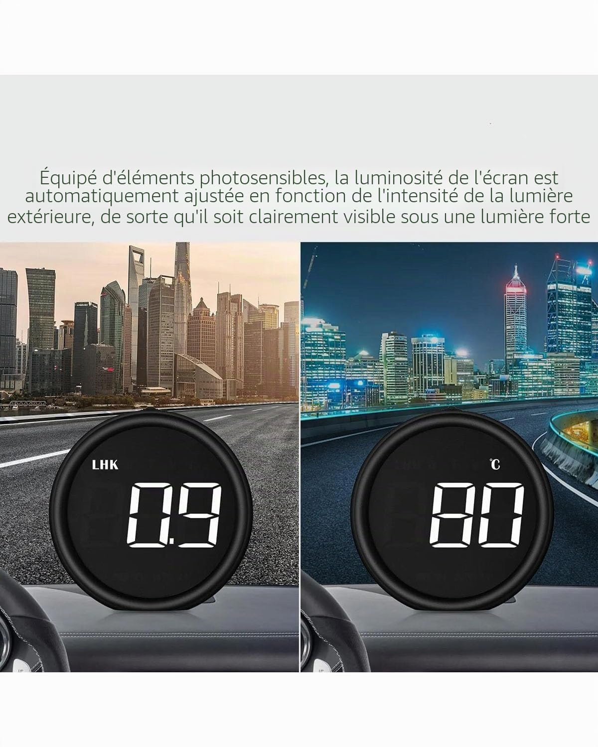 Compteur Vitesse Voiture Affichage Tête Haute OBD2 HUD Compteur Vitesse Projecteur Voiture Consommation Automatique Carburant Voltmètre Jauge Température l'eau Afficheur Tete Haute
