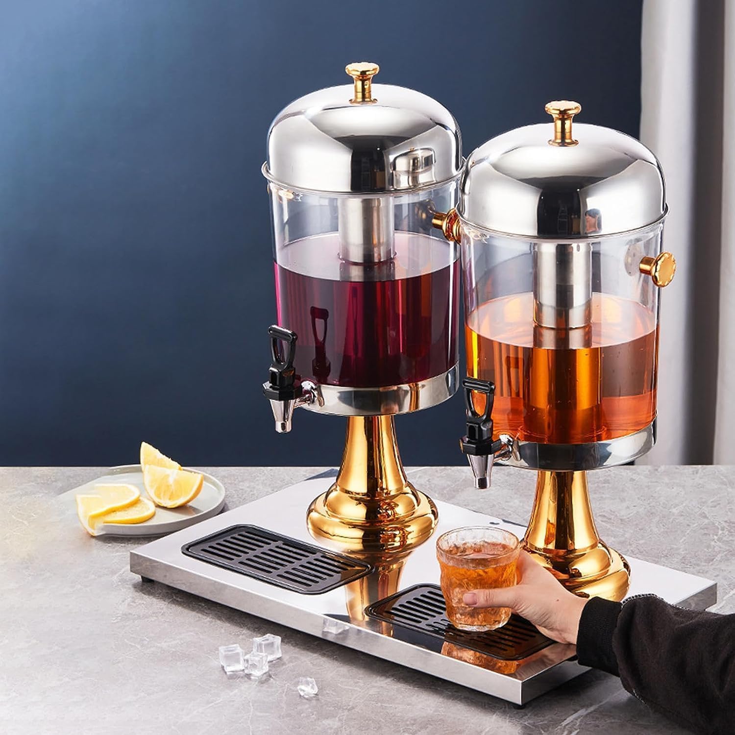 パーティー用ドリンクディスペンサー、業務用飲料マシン、ビュッフェ用ステンレススチールジュースバケツ、蛇口付きホット＆コールドドリンク ドリンクサーバー3L  スタンド付 ガラス 蛇口付き – ハウジー