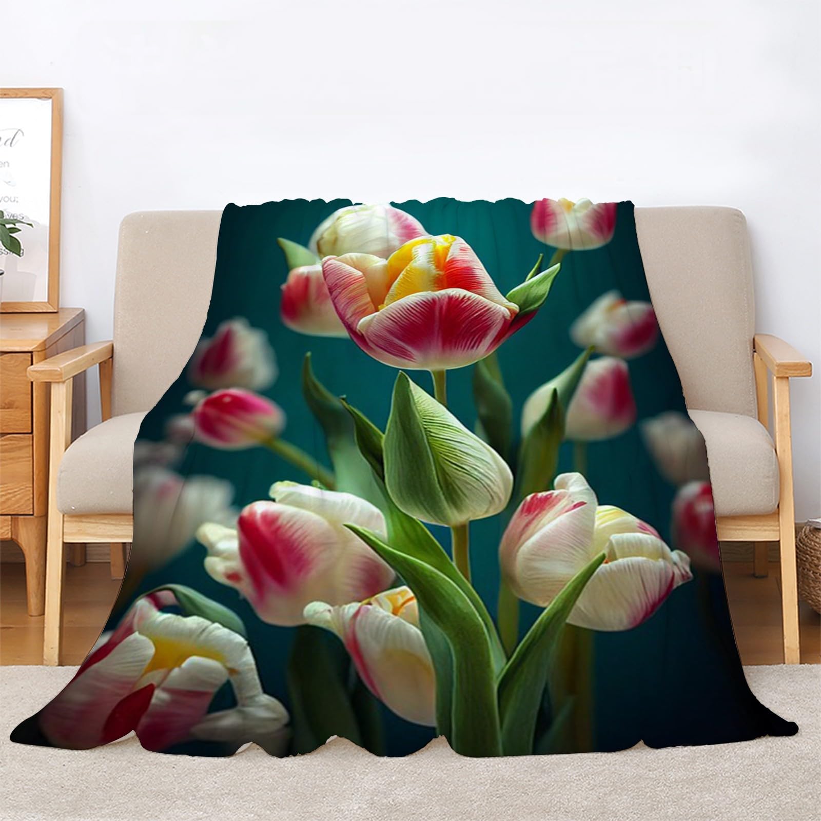 Générique Duży koc na sofę, lilia, biały i różowy, koc polarowy, miękki i puszysty koc flanelowy, odpowiedni do łóżek i sof (220 x 240 cm) AL1860