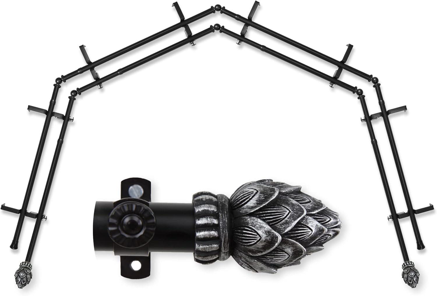 A&F Rod Décor - Sprout 13/16" 4-Sided Double Bay Window Curtain Rod - Black