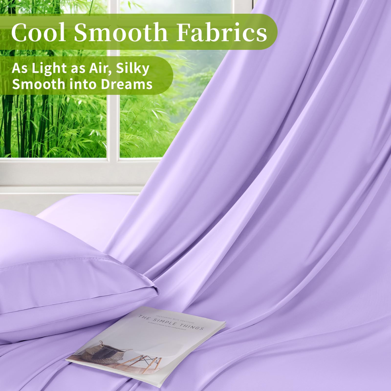 Shilucheng 100% Viscose Derived from Bamboo_ Sheets King Size 4pcs - Ultra Cooling & Silky Soft Bed Sheets, 16" Deep Pocket, Perfect for Hot Sleepers, Hotel Bedding Sheets (French Blue): 11 - Lilac Queen (6 Piece Set)