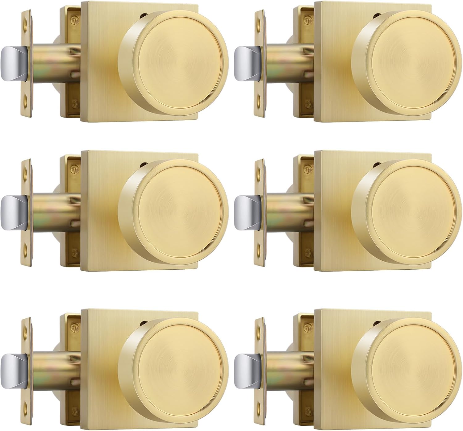 goldenwarm Gold Door Knobs Interior, Privacy Brushed Brass Interior Door Knobs, Heavy Duty Zinc-Alloy Brushed Gold Indoor DoorKnob for Bedroom, Bathroom, 6 Pack 6 Pack Privacy Gold