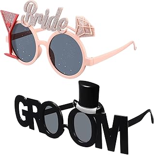 2Pcs Groom Bride Party Sunglasses Funny Glitter Party Glasses Fancy Dress Props for Wedding Hen Party Bridal Shower Bachelorette Party Decoration - Buy now