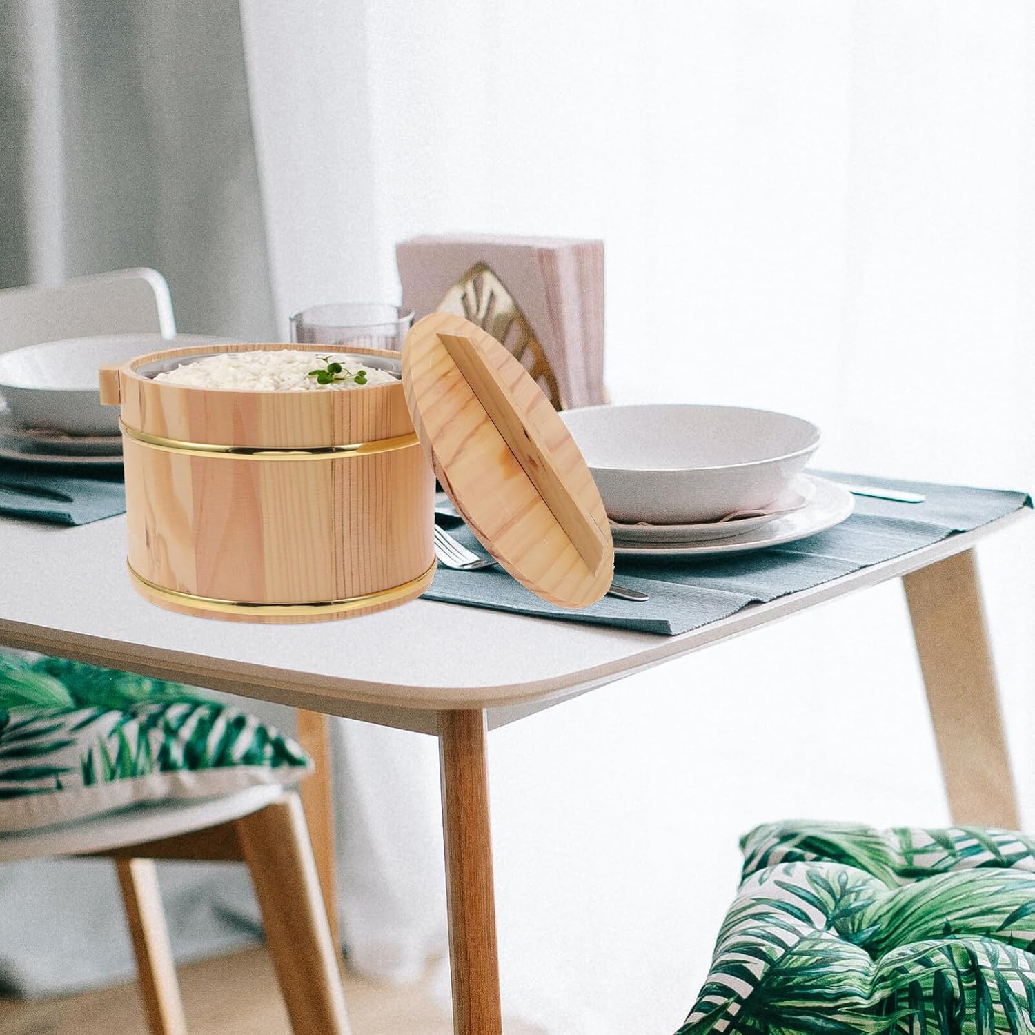 Alipis Wooden Rice Bucket with Lid - Hangiri Sushi Oke Sushi Rice Mixing Tub, Mixing Tub for Restaurant Fruits Salad Cereal Corn flake Pasta