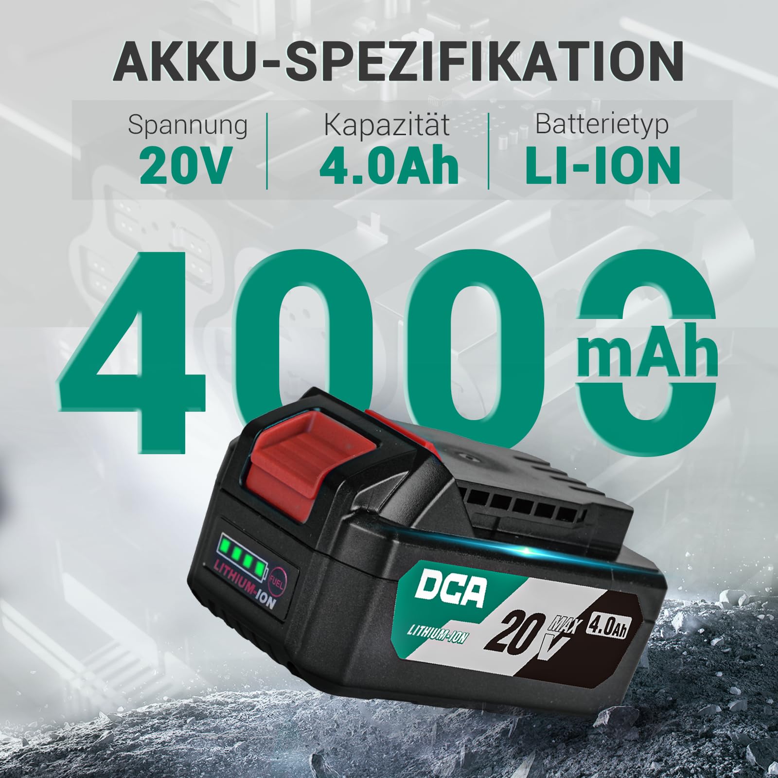 DCA Smerigliatrice Angolare a Batteria Brushless 20V, Ø125mm, incl. Batteria 4.0Ah*2 & Caricabatterie Rapido, 8500 giri/min. con Coperchio a Sgancio Rapido, 6 Dischi per Taglio, Smerigliatura