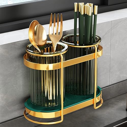 Miniatura 3 de Soporte para utensilios de cocina con 2 ranuras para encimera de cocina o mesa, organizador de almacenamiento de cubiertos de plástico, soporte de