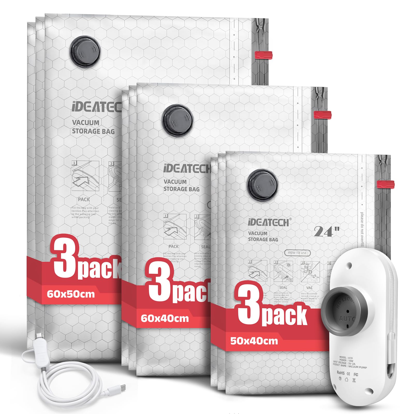 IDEATECH Vacuum Bags with Pump for Travel Clothes Compression Cubes Luggage