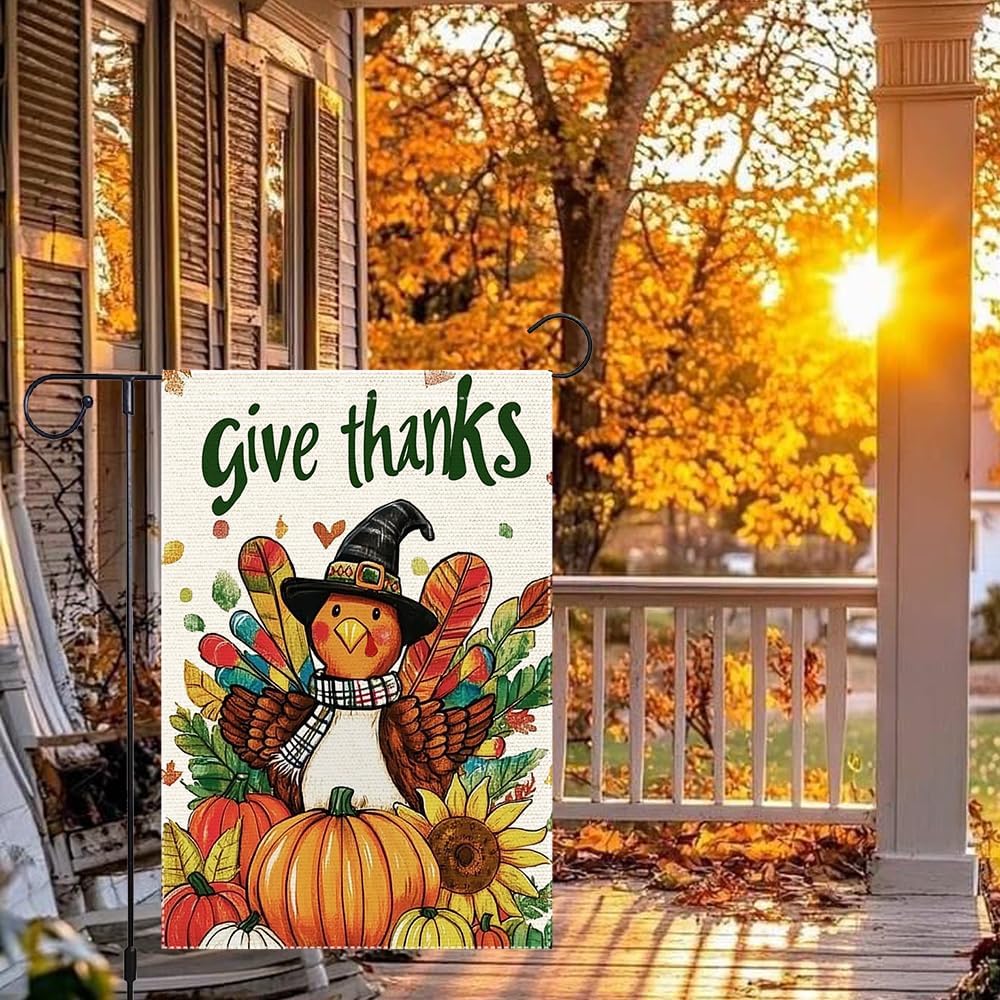 Thanksgiving Garden Flag Fall Garden Flags 12.5x18 Inch Give Thankful Flag Double Sided Decorative Turkey Harvest Autumn Yard Outdoor Decor - Image 9