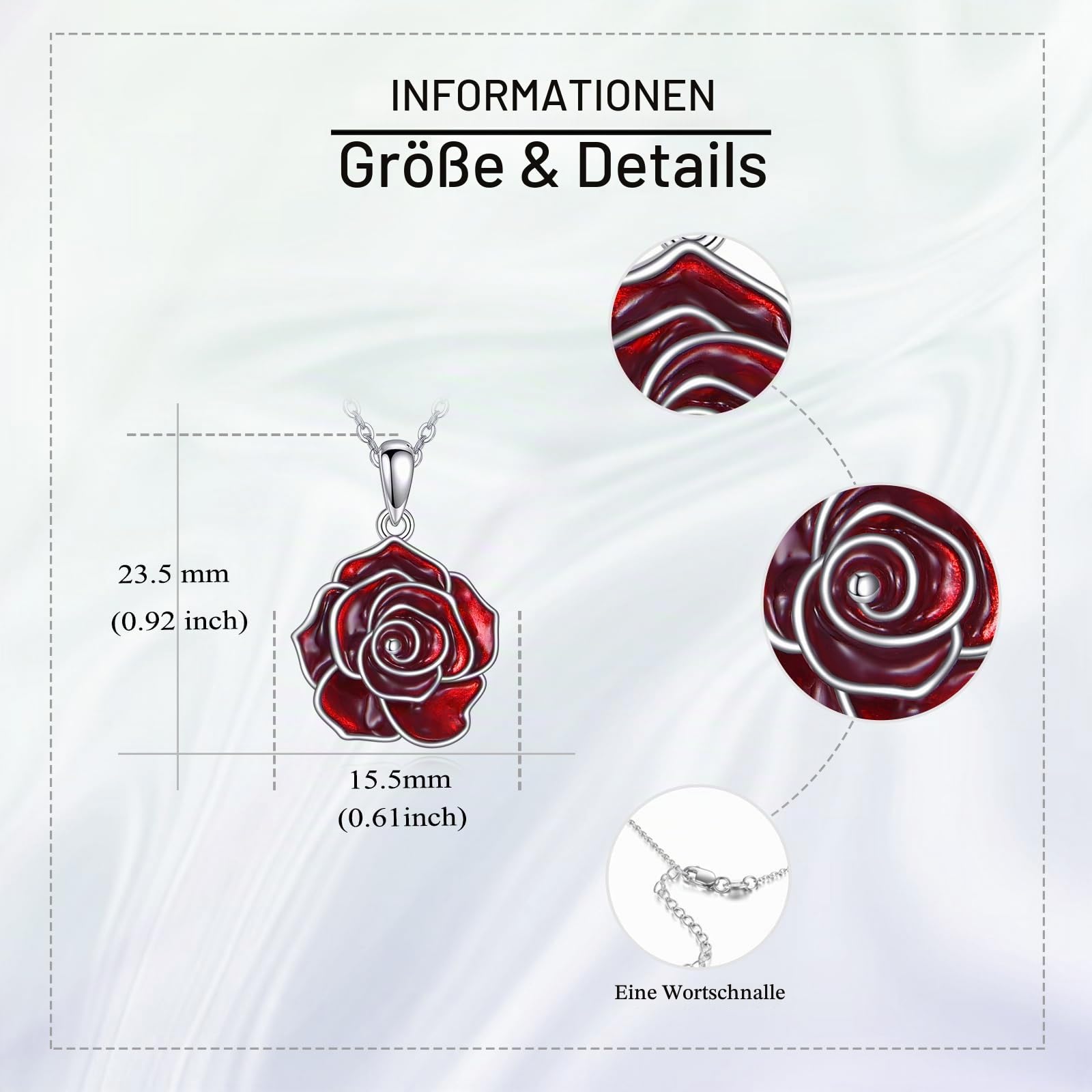 ONEFINTIY Rote Rose Kette 925 Sterling Silber Rote Blume Anhänger Emaille Rose Blume Schmuck Geschenke Für Damen