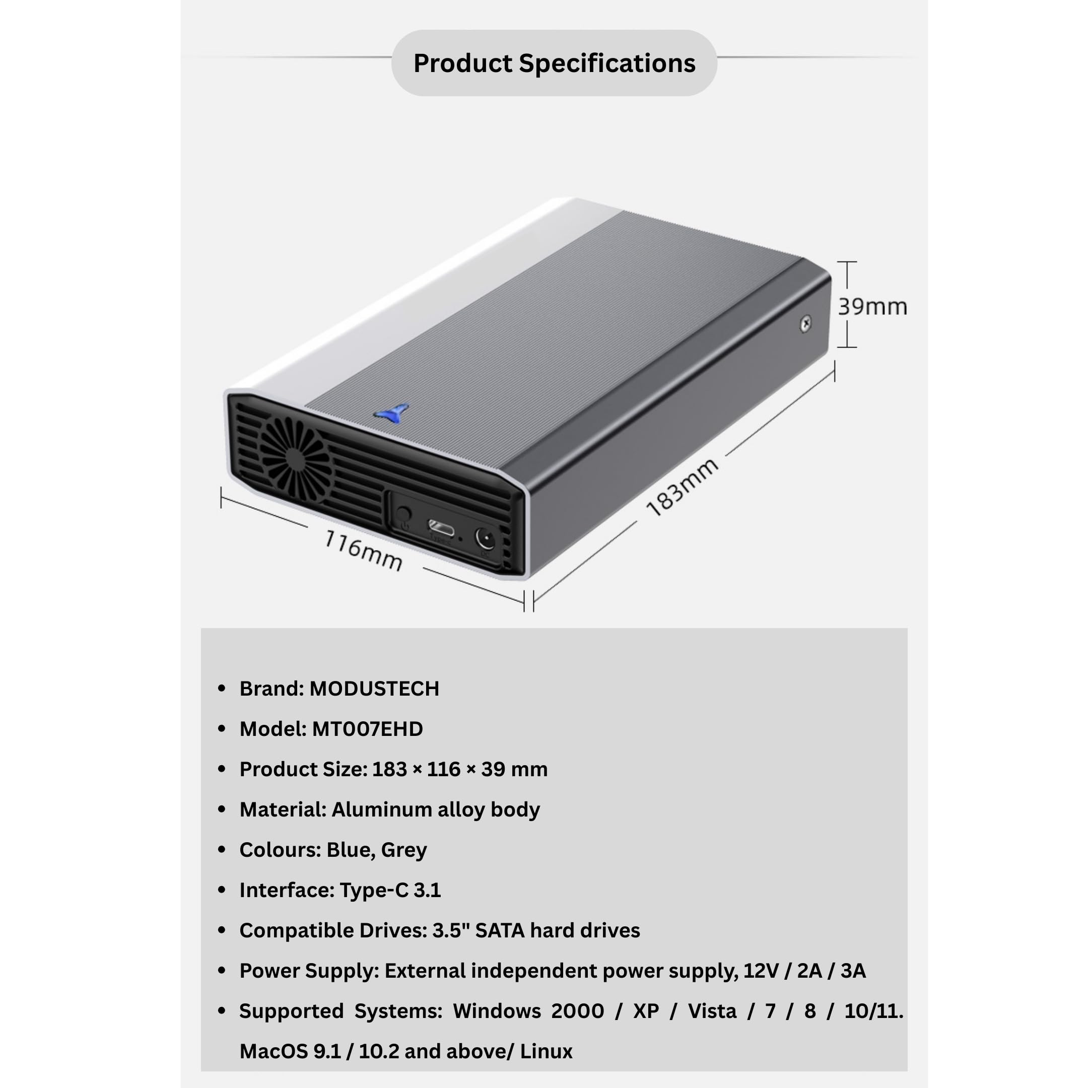 ModusTech 4TB External (DESKTOP) Hard Drive USB 3.1 Type-C - High-Speed Data Storage for PC, Mac, Laptops, and Gaming Consoles - Durable Design, Compatible with Windows, MacOS, Linux (4.0, TB) — view 7
