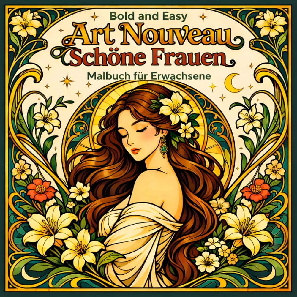 Bold and Easy Art Nouveau Schöne Frauen: Malbuch für Erwachsene mit Eleganten Porträts und Floralen Designs (Bold and Easy Art Nouveau: Malbücher für Erwachsene)