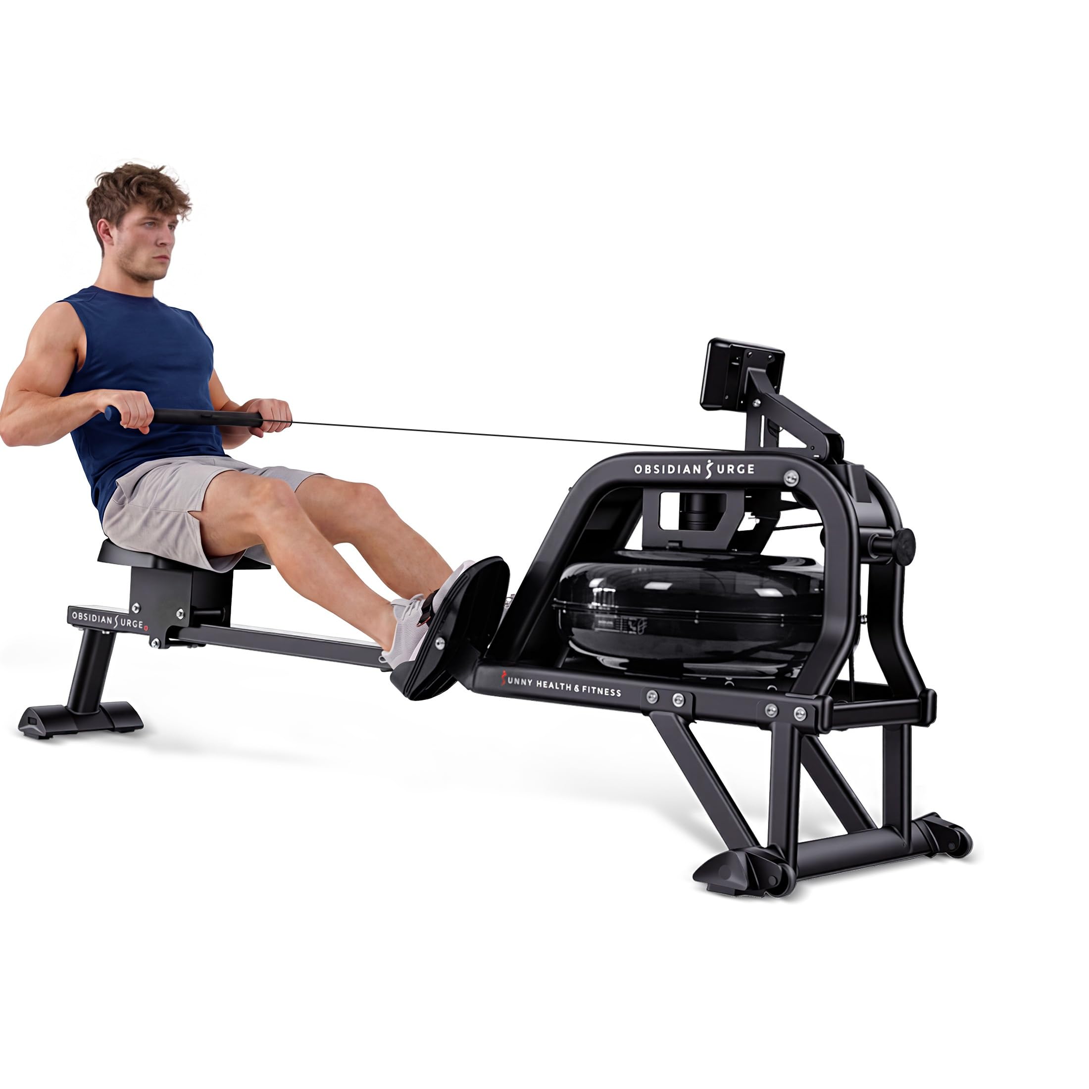 Sunny Health & Fitness Premium Water Rowing Machine, Indoor Exercise Water Rower with Intense Dynamic Real-Time Resistance, Space-Saving for Home Training