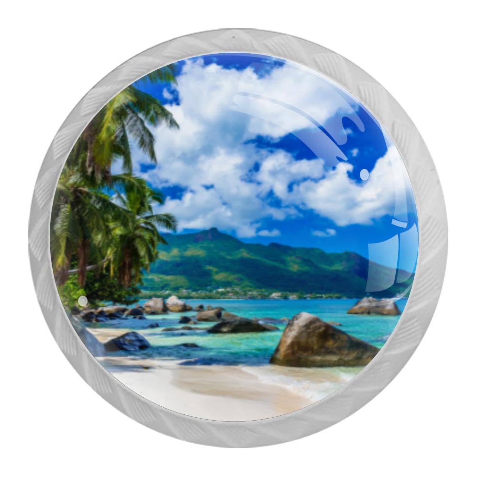 Tqmspg 4 Pieces Drawer Pulls Beach Reef Palm Tree Door Knobs Dresser Handles for Kitchen Wardrobe Cupboard Hardware Furniture