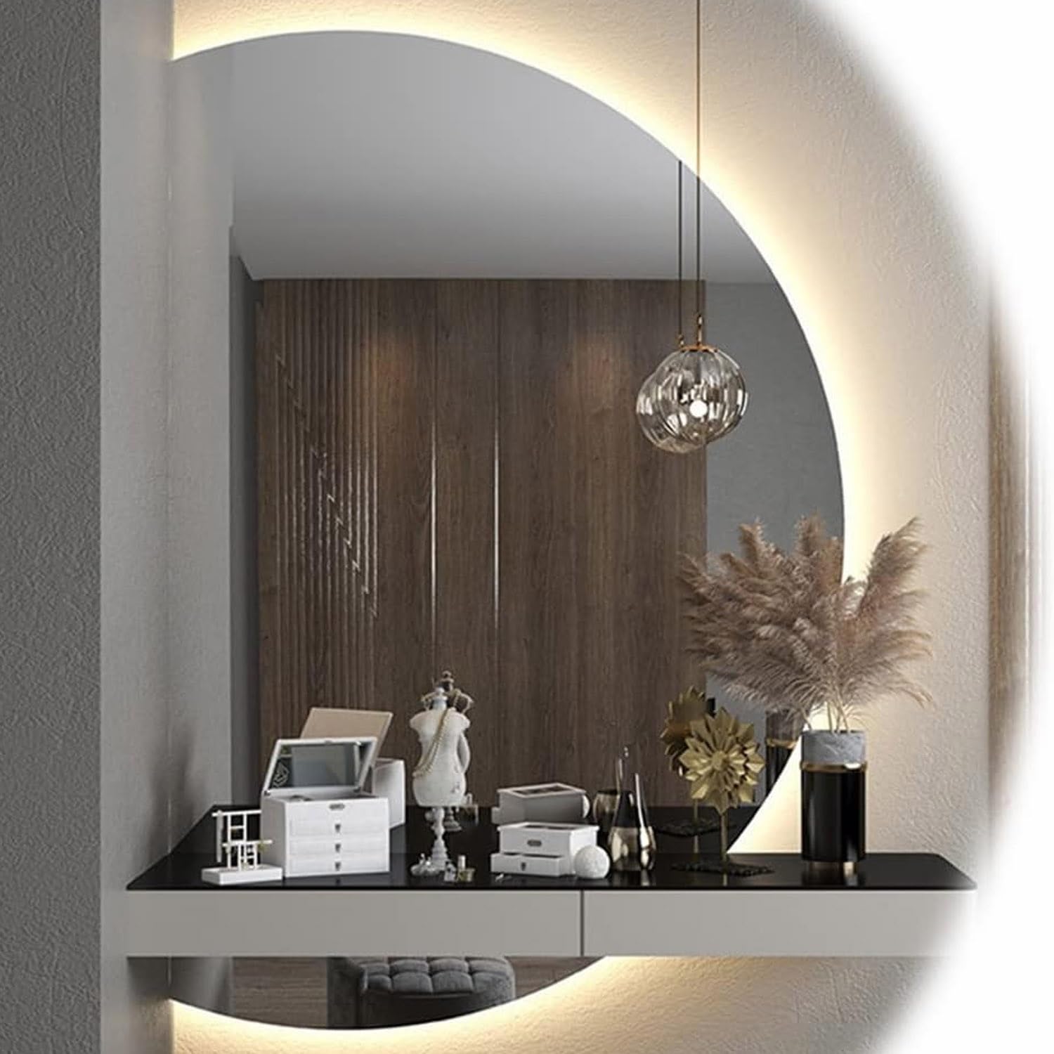 SXFSDOU LED Backlit Bathroom Mirror, Frameless Wall Mounted, Dimmable Touch Switch Vanity Mirror