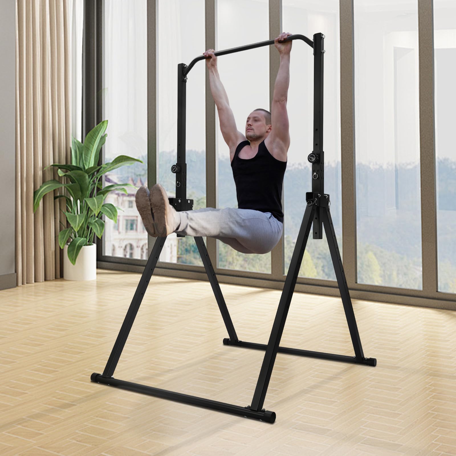 FireLeaves Power Tower Pull Up Bar, Multi Functional Pull Up Bar Stand Dip Bar Station Adjustable Height Workout Station for Home Gym Strength Training