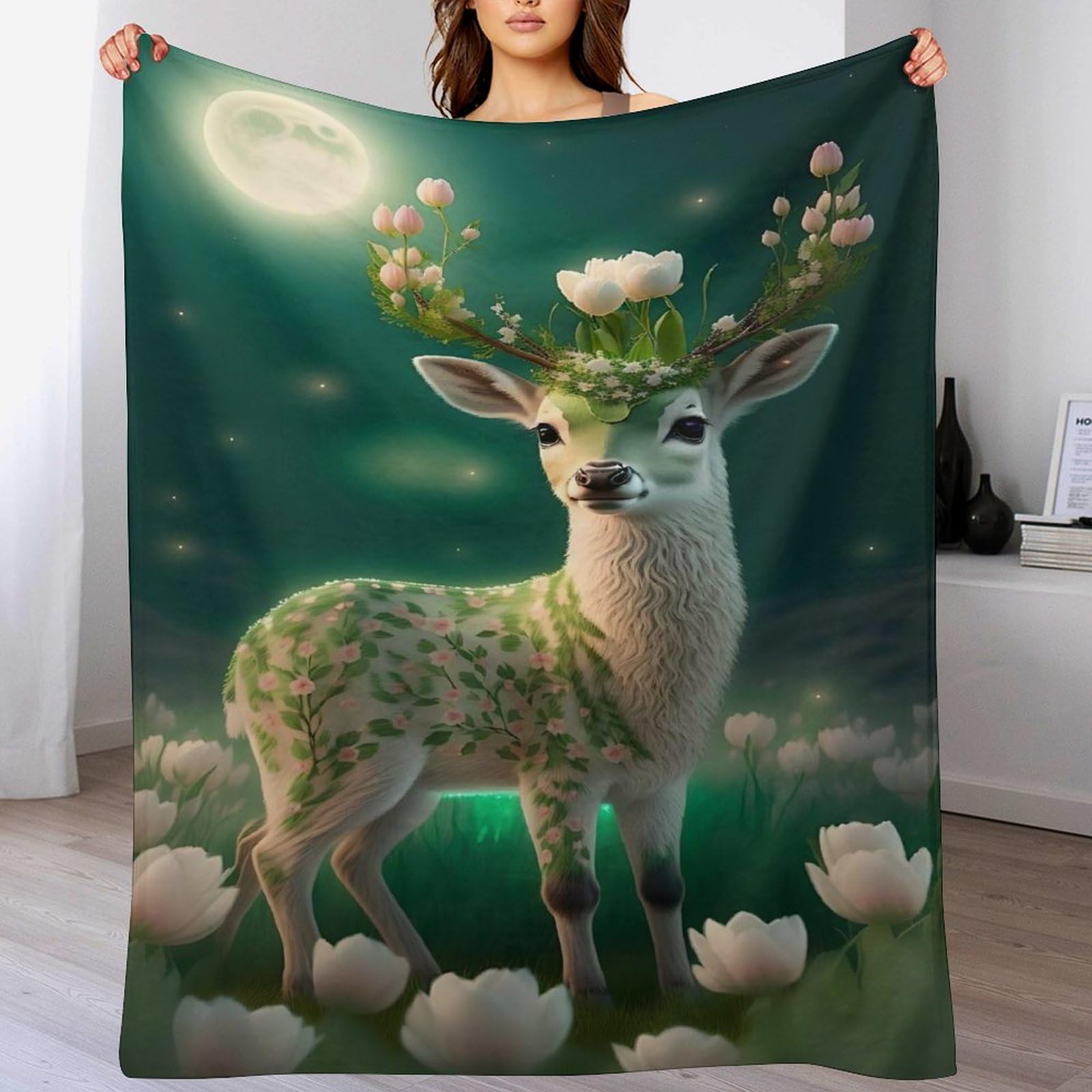 Couverture cerf en flanelle chaude 150x200cm pour lit et canapé