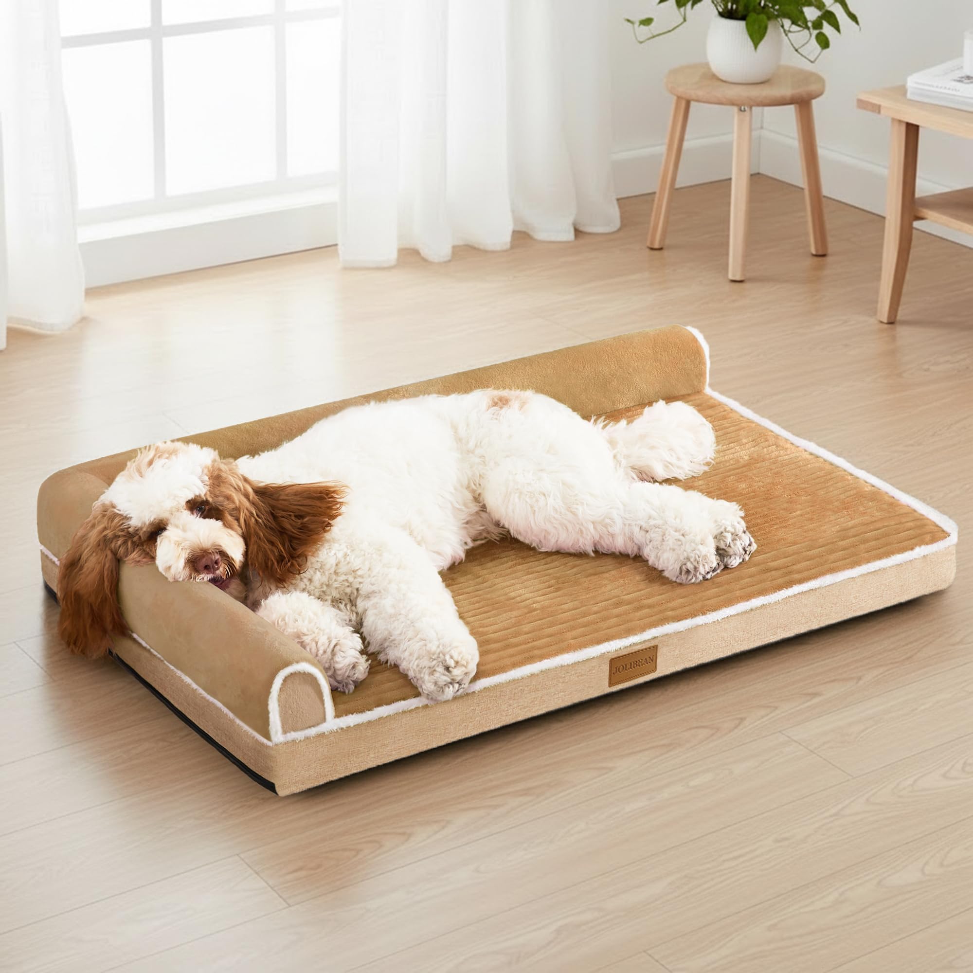 Cama Perro Grande Ortopédica, Colchoneta Perro de L con Espuma De Caja De Huevos, Sofá Perro con Impermeable Lavable Desenfundable, 106x28cm, Marrón
