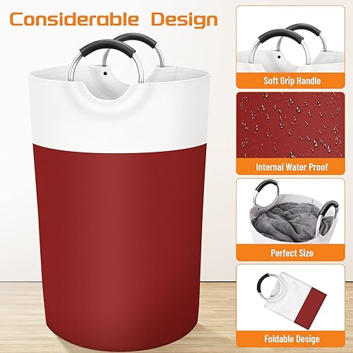 Vista 24 de BlissTotes - Canasta de lavandería plegables para ropa sucia, canasta impermeable con asas de aluminio protegidas de espuma para dormitorio Azul