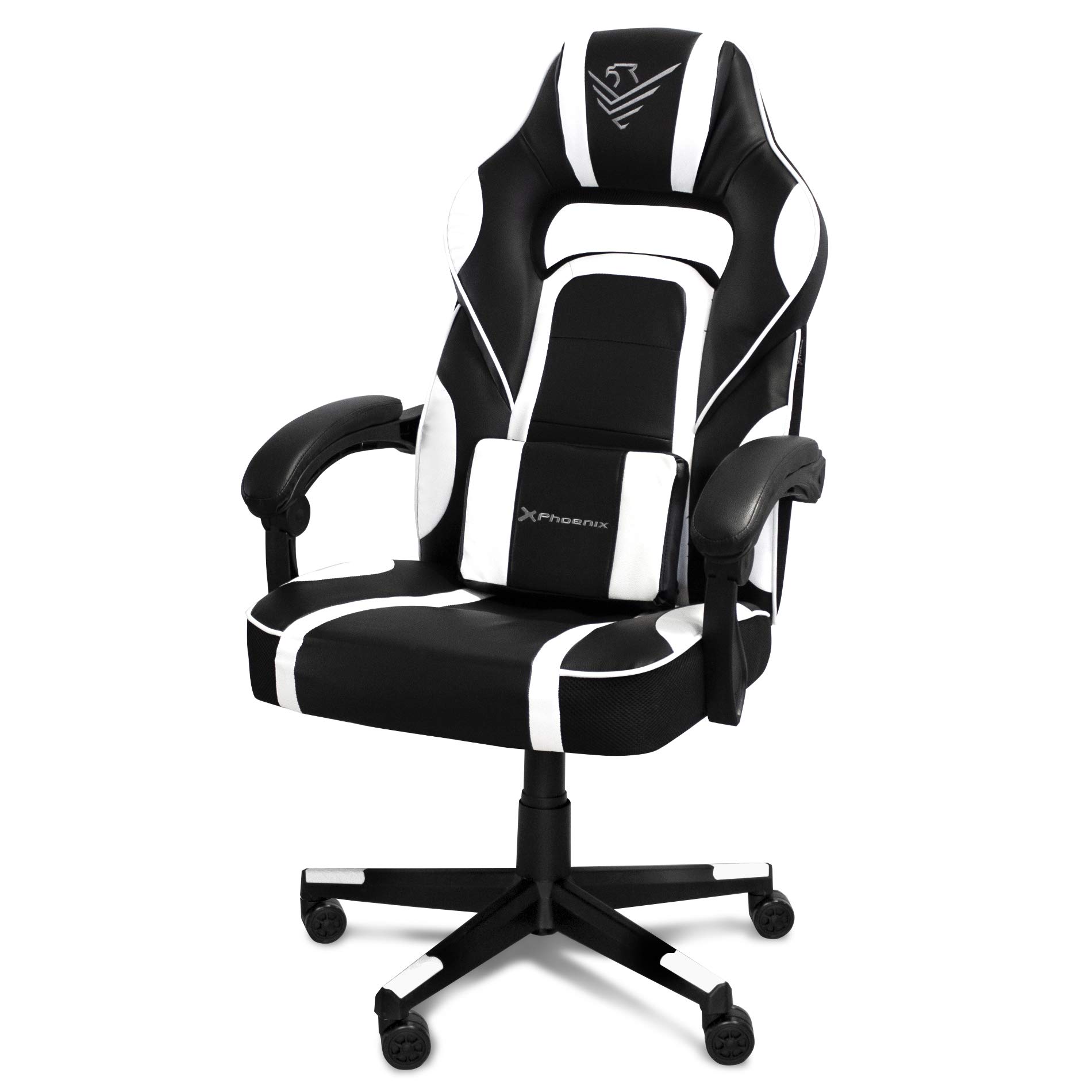 Phoenix Silla Gaming de Escritorio y Oficina, Ajustable en Altura y Giratoria, Reposabrazos Acolchados, Soporte Lumbar, Reclinable (White)