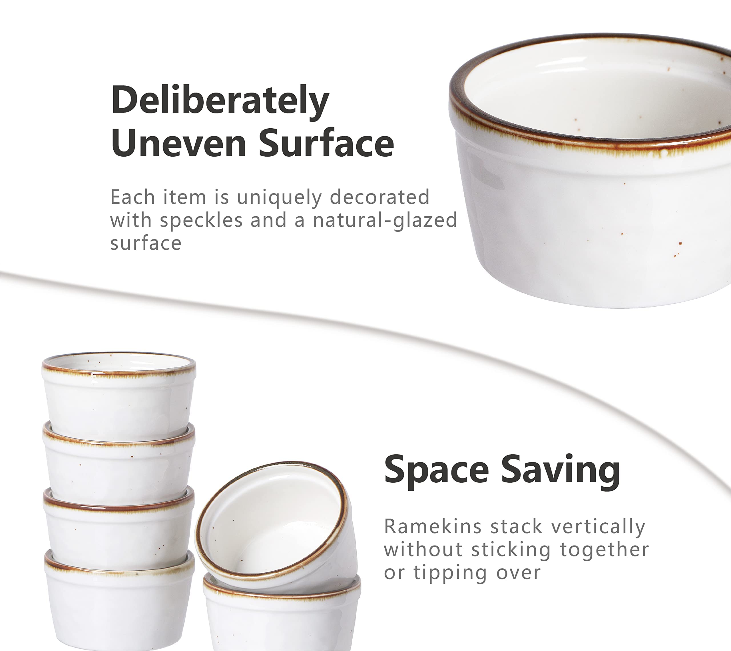 ONEMORE 350 ml ramekin, duży rozmiar ceramiczne naczynie do pieczenia rustykalny styl (kremowa biel)