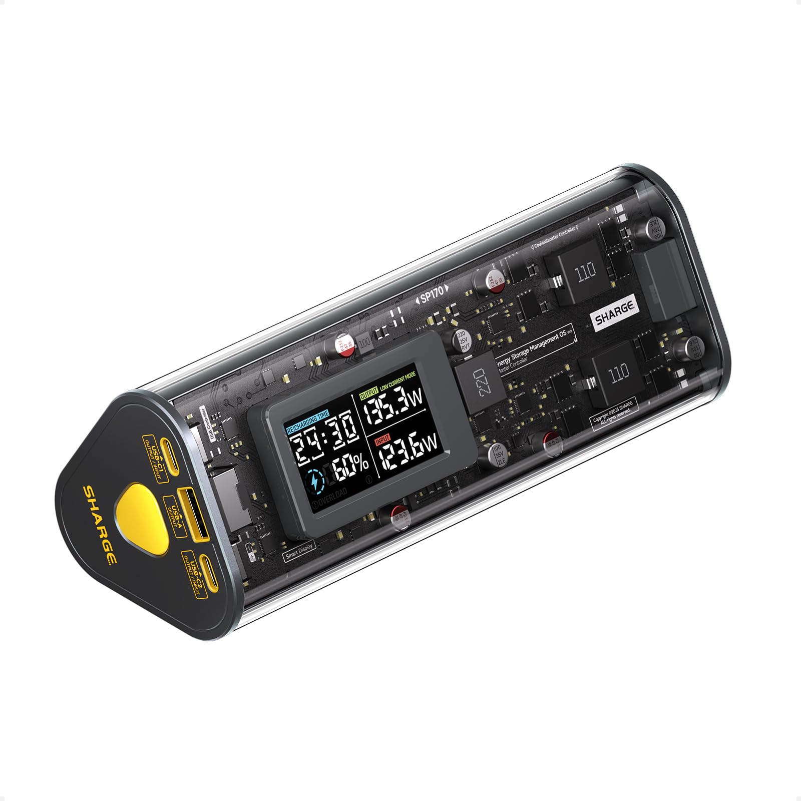 SHARGEEK 170 Power Bank, 140W PD3.1 Portable Charger 24,000mAh/ 86.4Wh High Capacity with Smart Display, 170W Total Output Battery Pack for Laptop MacBook Pro iPhone 17/16/15/14 Series