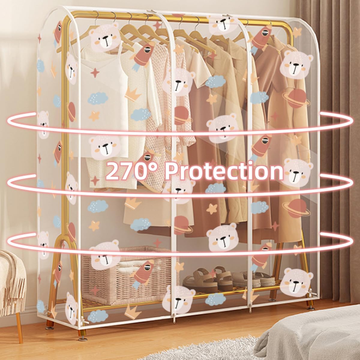 Funda translúcida a prueba de polvo para perchero, protector para perchero, para abrigos, trajes y vestidos, ideal para uso doméstico y comercial (100 x 50 x 150 cm)