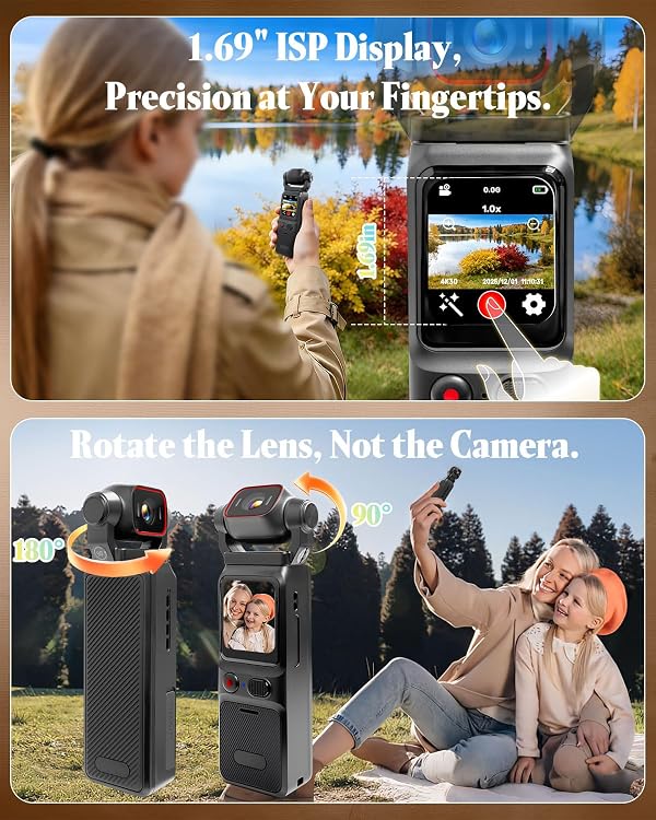 JIALAIWOWO 4K Vlogging Camera (WiFi & 64GB Card), POV Camera with 3000mAh Battery, 1.69" Display, 6-Axis Stabilizer & EIS, IP65 Waterproof, 150° Wide-Angle Body Cam, Pocket Handheld Cam for Travel by JIALAIWOWO - Image 4