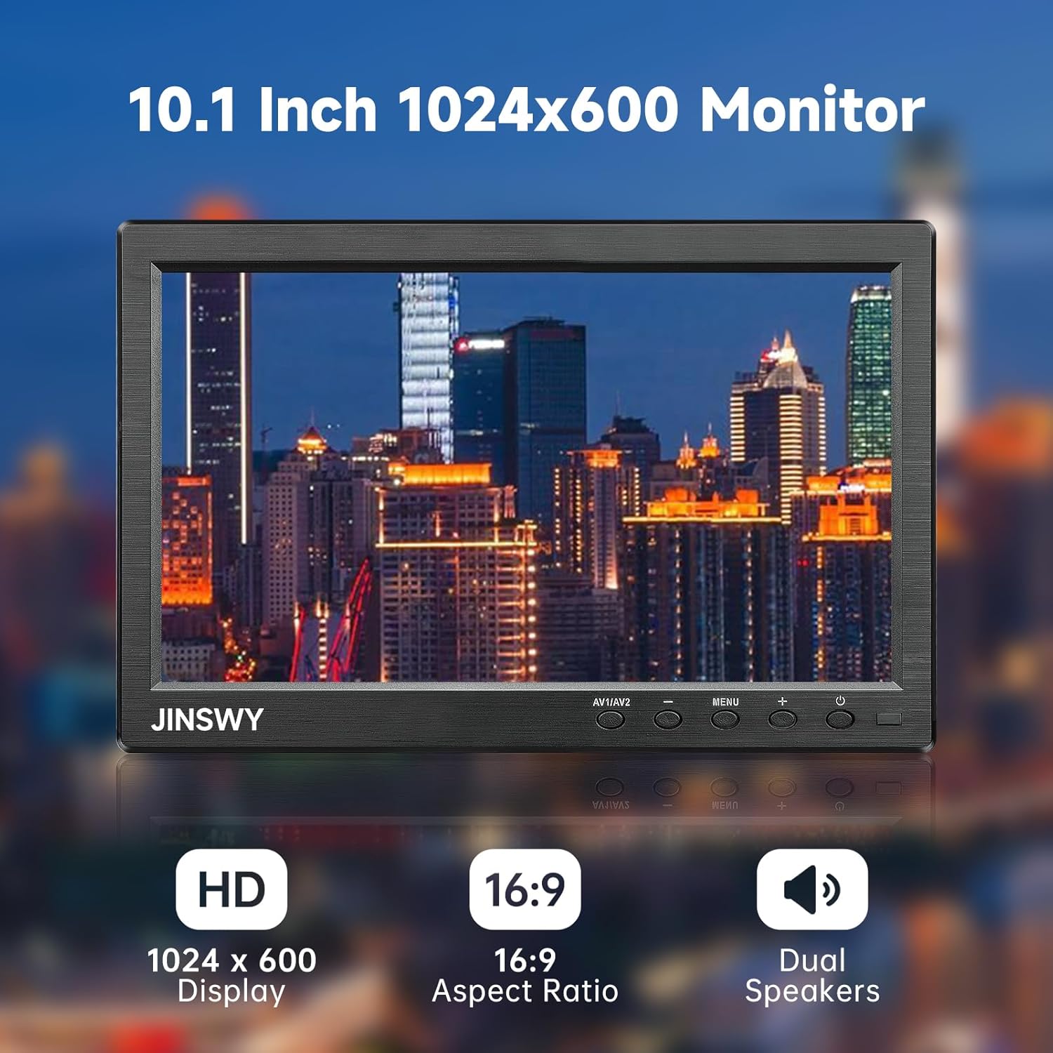 10.1" Security Monitor, 1024x600 HD Display, HDMI VGA BNC AV USB Ports, Small Monitor with Built-in Speakers & Remote Control, for CCTV Surveillance, DVR, PC, Raspberry Pi - Image 2