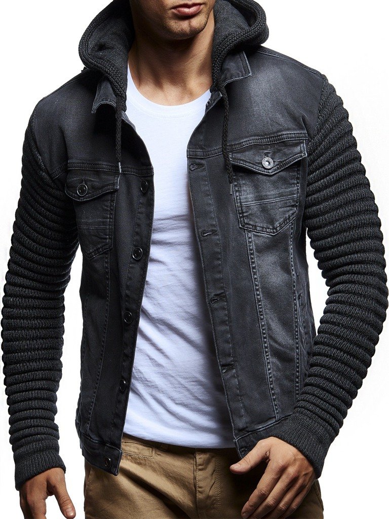 Leif Nelson Jeansjacke Herren, Jeans Denim Kapuzenjacke, Männer Jeans Jacke mit coolen Strickärmel, modernes Design in Regular Fit