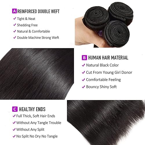 Miniatura 3 de 3 manojos de cabello humano brasileño lacio ondulado grado 10A, cabello virgen Remy sin procesar, 24, 26, 28 pulgadas, paquetes de cabello lacio de