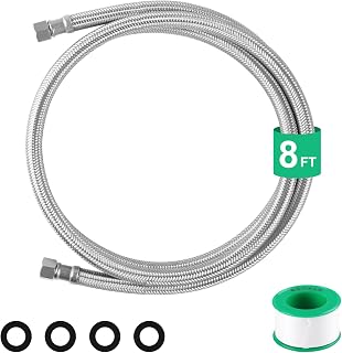 Refrigerator Water Line,8ft Stainless Steel Braided 1/4"x1/4'' Ice Maker Hose Burst Proof Water Supply Line,Food grade PVC Inner Tube Fit to ALL Refrigerator Ice Maker