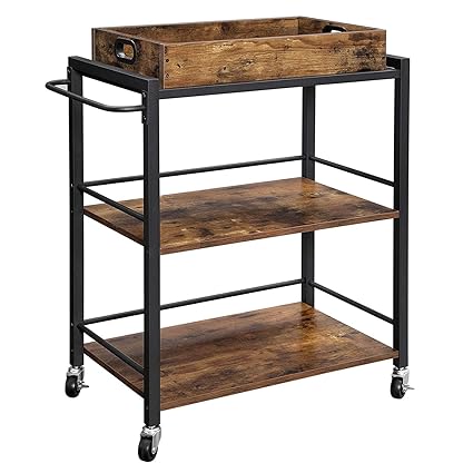 INDIDECOR 459091 Kitchen Trolley with Removable Tray, Serving Cart Trolley, Universal Castors with Brakes, Leveling Feet, Iron Structure, Kitchen Shelf