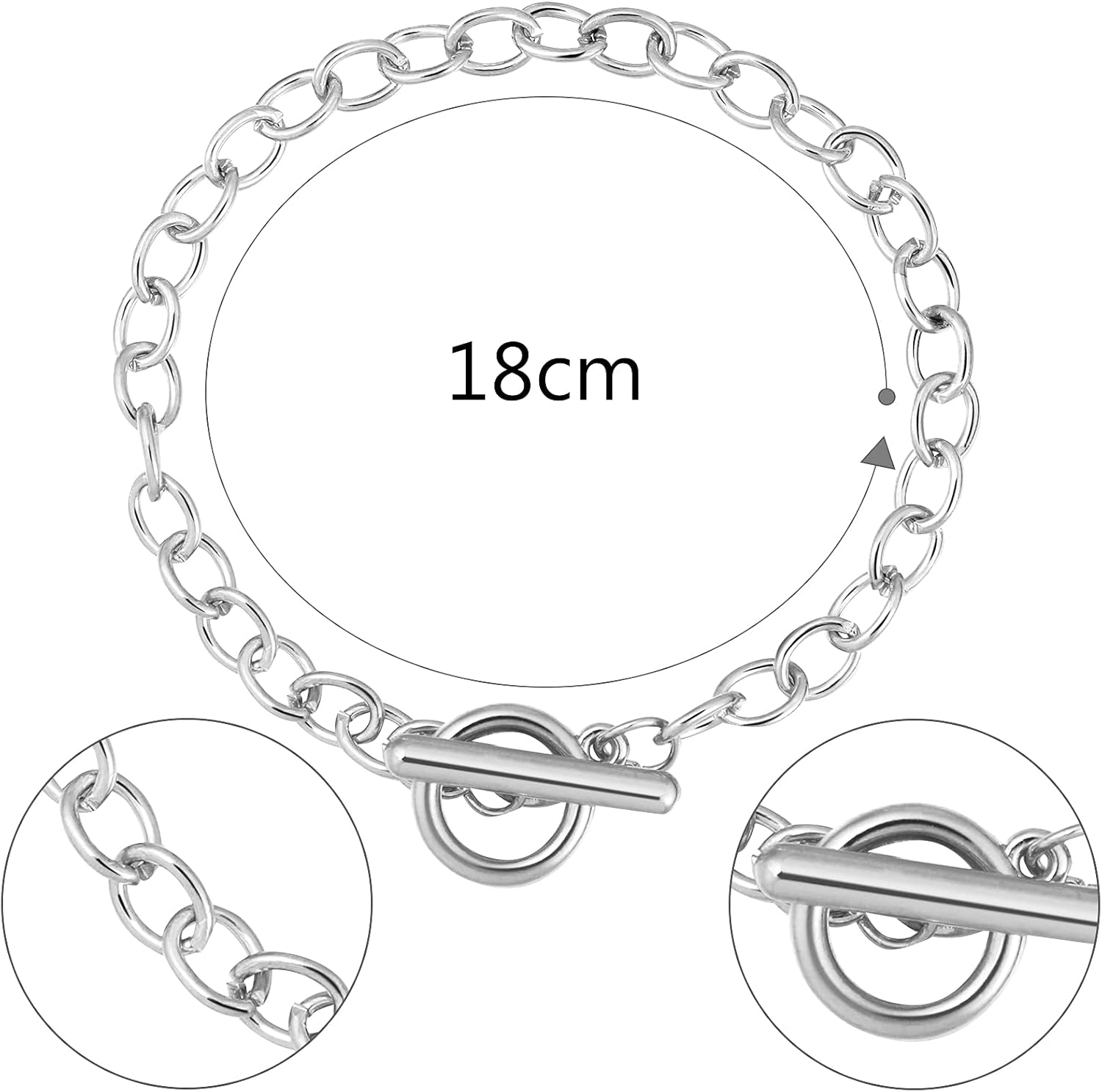 30 Pieces Bracelet Chains with OT Toggle Clasp Link Chains DIY Jewelry Making Round Link Bracelets for Girlfriend Wife Lover Mother(Silver) - Image 3