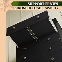 Vista 7 de WLIVE Cómoda LED negra para dormitorio, cómoda alta de madera con 4 cajones y estante abierto, cómoda con toma de corriente para sala de estar