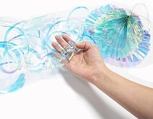 Miniatura 13 de Cheerland Decoración iridiscente de medusas bajo el mar, decoraciones de fiesta temática de sirena, decoraciones de cumpleaños colgantes de gelatina