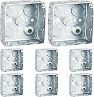 Copkim 8-Pack Galvanized Steel Deep Square Electrical Junction Boxes 4x4x1-1/2 Inch - Durable, Fire-Rated, Multi-Knockout Design