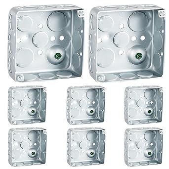 Copkim 8 Pcs Metal Electrical Junction Box 4x4 Inch Square Electrical Box Silver Galvanized Steel Drawn Construction