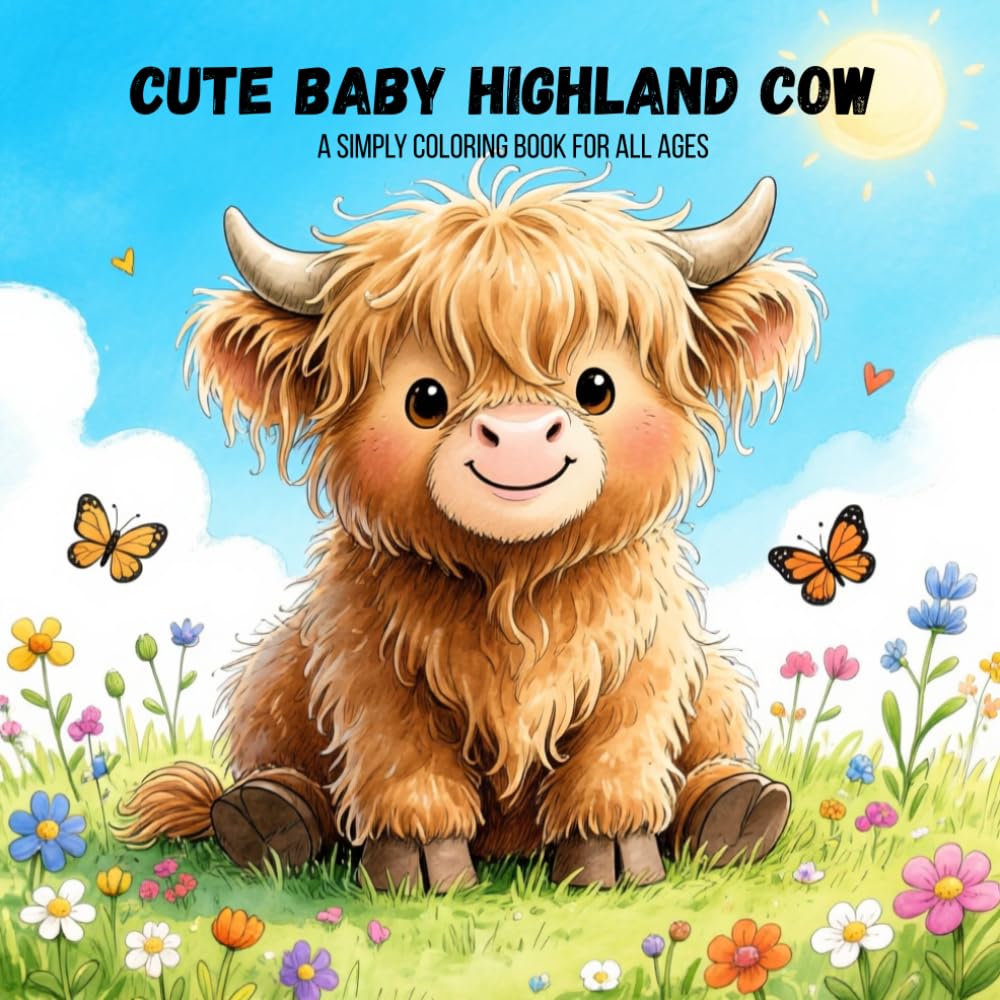 Cute Baby Highland Cow: A Simply Coloring Book for all Ages