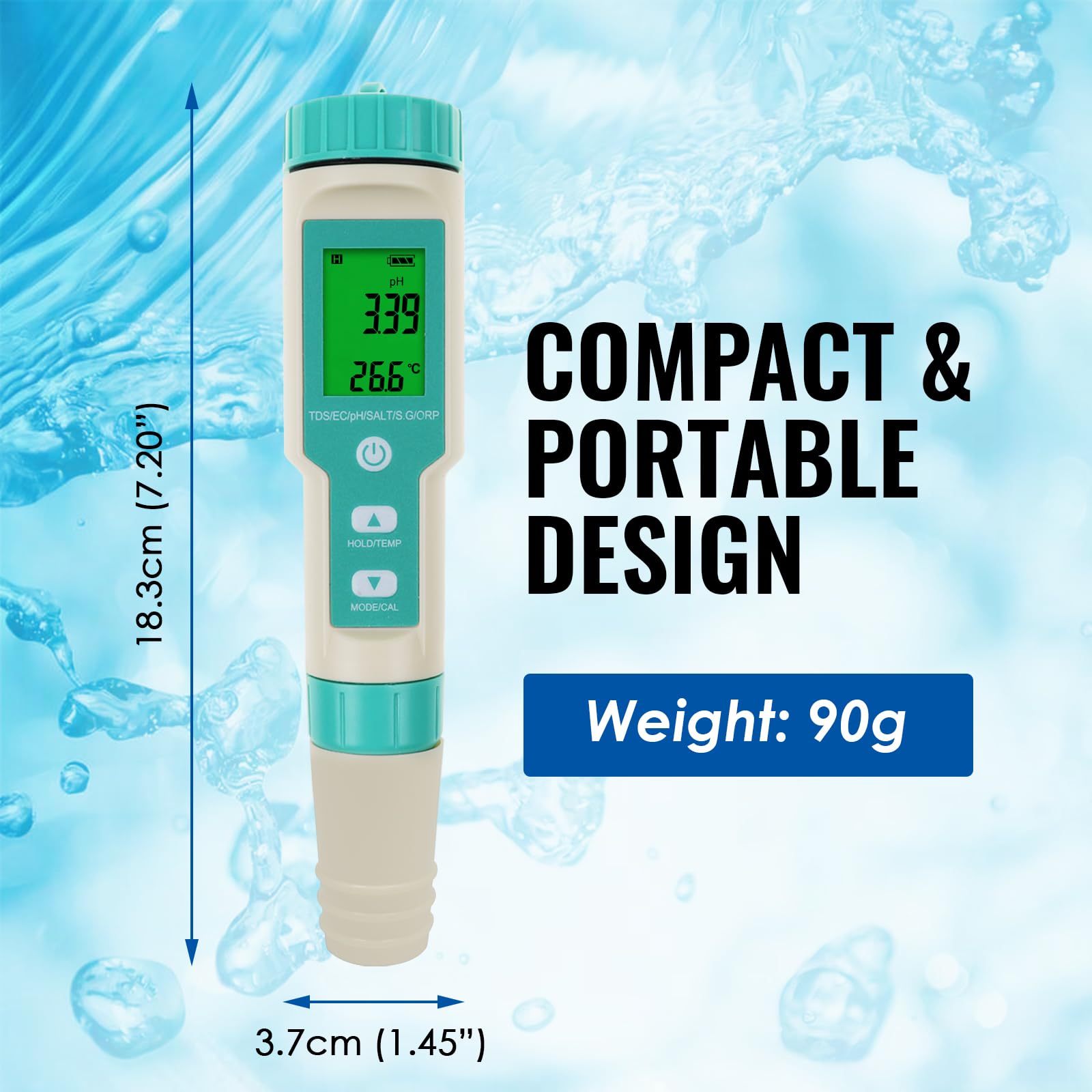 miernik pH wody: cyfrowy tester wody 7 w 1 z pomiarem pH, TDS, EC, ORP, soli, S.G i temperatury, tester pH w kształcie długopisu, miernik ppm z buforem pH, idealny do wody pitnej, basenów,