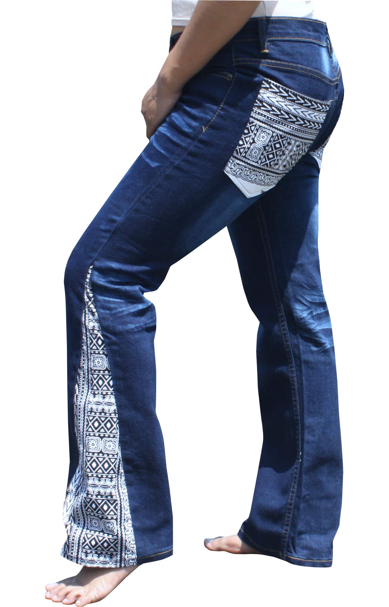 Unique Africa Dashiki Flared Side Section Cotton Denim Jeans