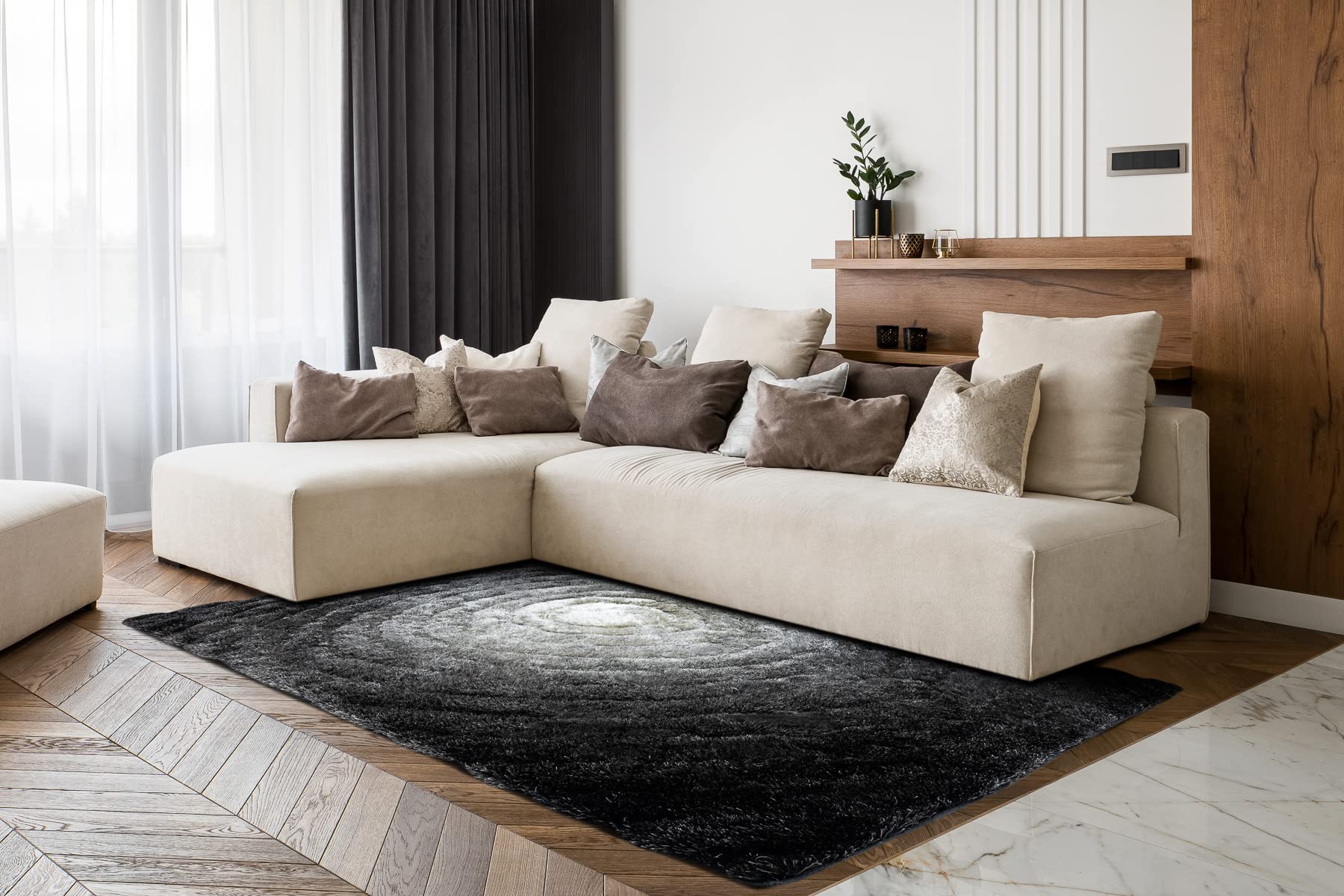 Tapis moderne FLIM Shaggy cercles gris structurel 160x220 cm