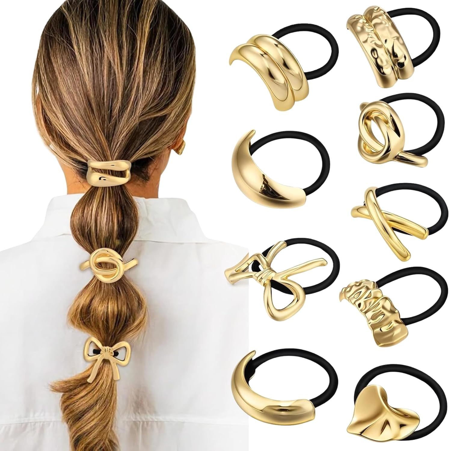Total Home 4pcs Metal Hair Ties for Women – Gold Hair Accessories, Stylish Hair Cuffs for Ponytails & Braids, Golden Rubber Bands for Thick Hair, Metallic Hair Band & Cuff Holders-image-21