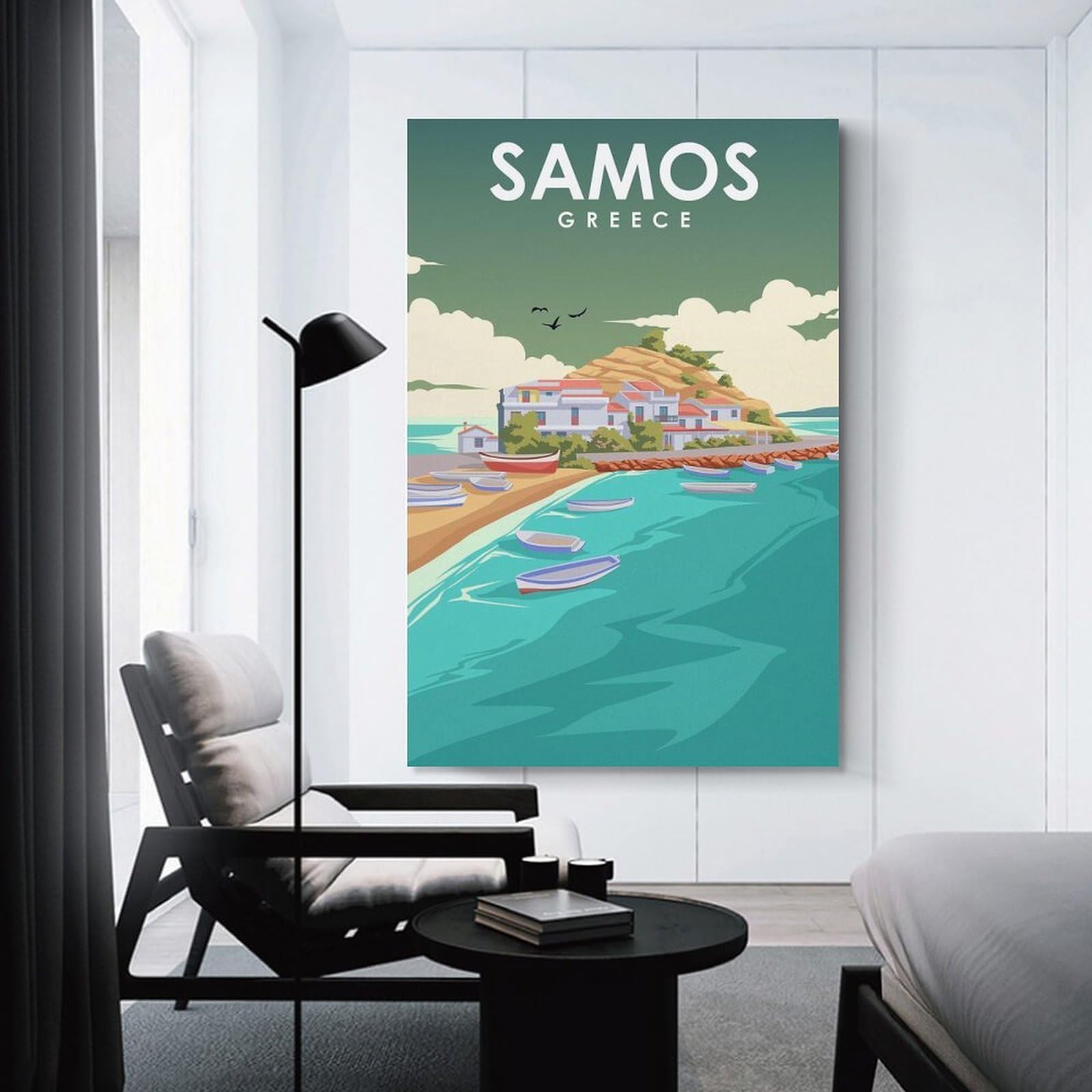 Junmoney Samos Greece Island Art Canvas Wall Picture, 24x36inch(60x90cm), for Home, Office, Studio Or Guest Room, A Flexible Wall Accent for Shared Spaces