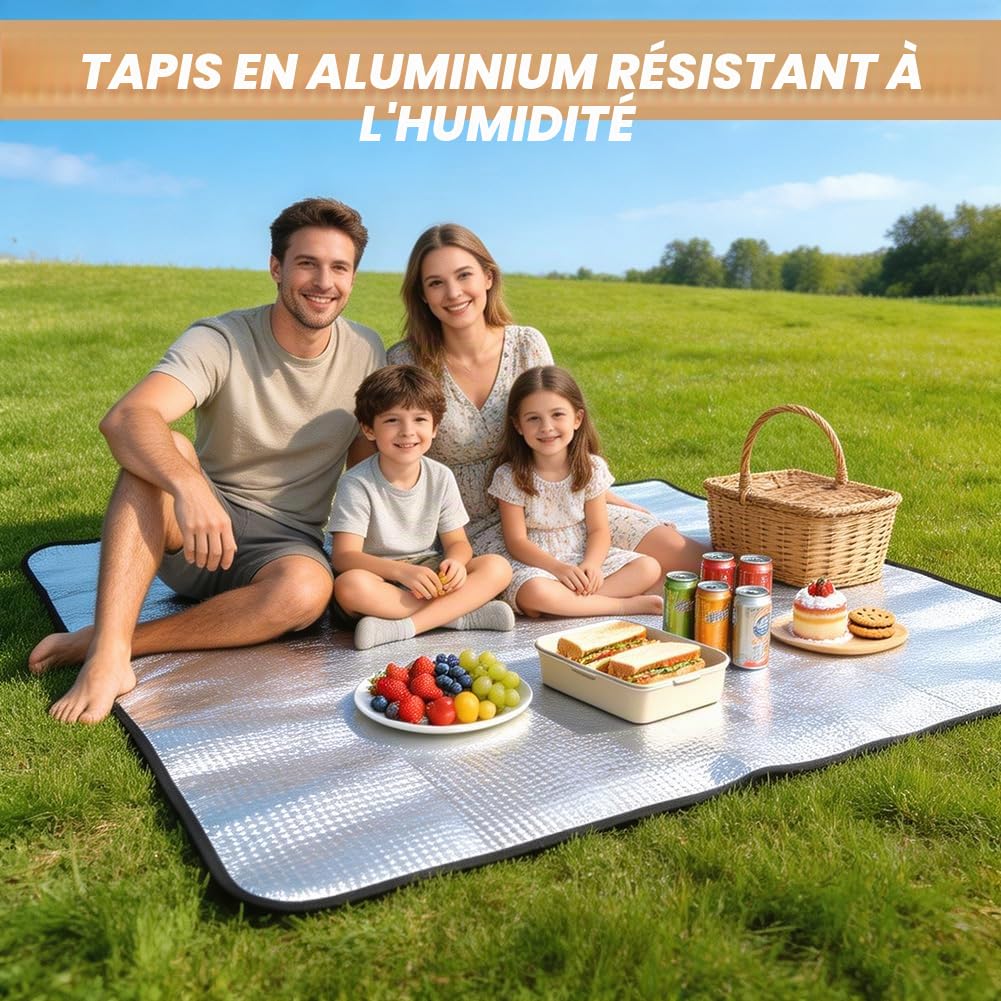 Tapis isolant, pour tente, camping-car, 200 x 200 cm, pliable, en aluminium, avec EPE et feuille d'aluminium, couverture isolante imperméable pour le camping