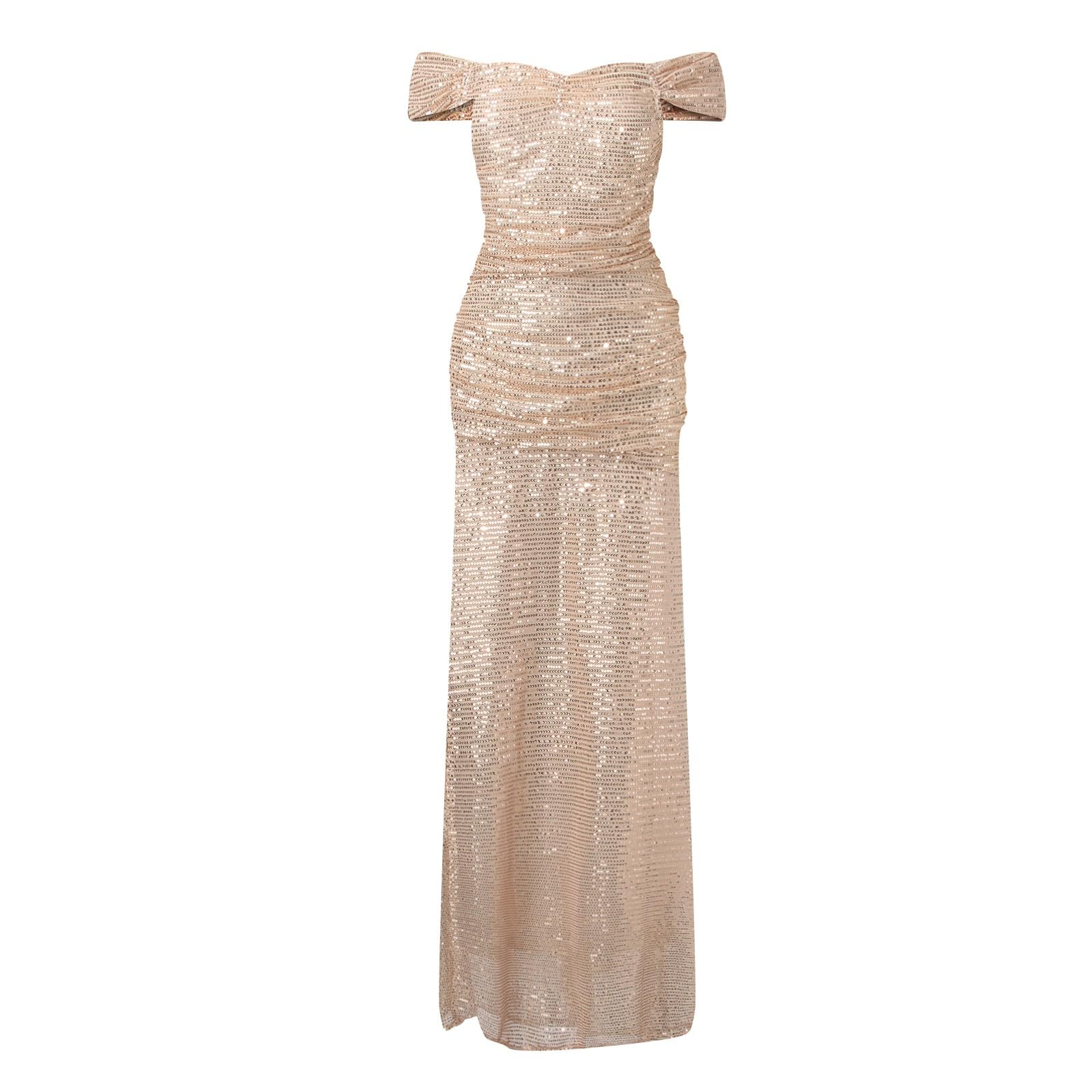 Générique Robe de Soirée Cocktail Élégante Col V à Paillettes Longue Sexy Slim Fendues à Sequins Mode Maxi Dress Robe de Bal Robes de Soirée Robes de Cocktail Paillettes Femme
