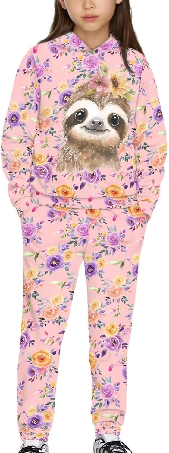 Girls Athletic 2 Piece Loose Sweatshirts and Sweatpants 2 Piece Outfits Soft Long Sleeve Pull Over Outfits Sets