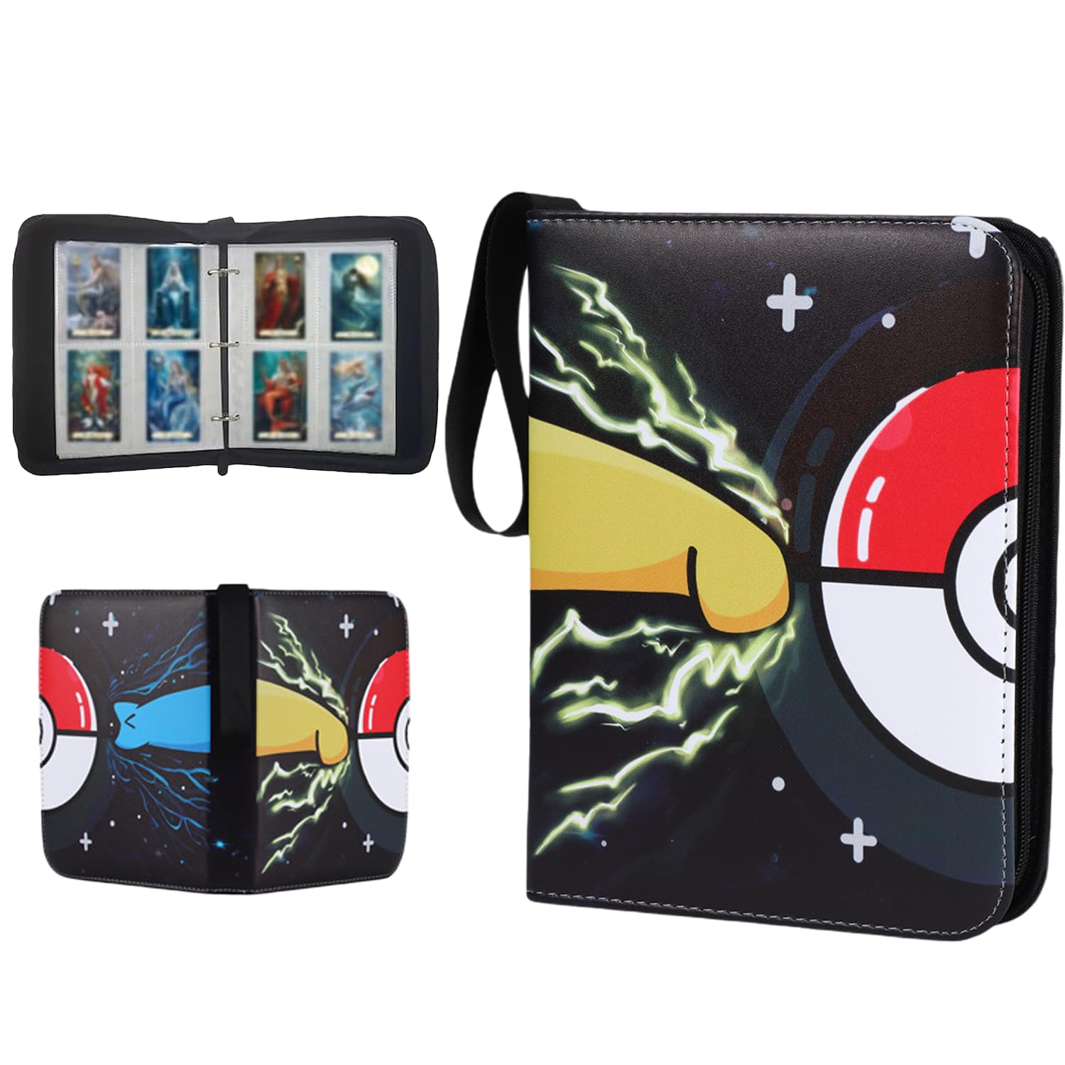 ZHUIYIWIN 4-Pocket Trading Card Zip Binder, 400 Pockets Card Binder Folder, PU Leather Card Folder Trading for Collectible Games, Sports, TCG (Clinch, 4-Pocket)